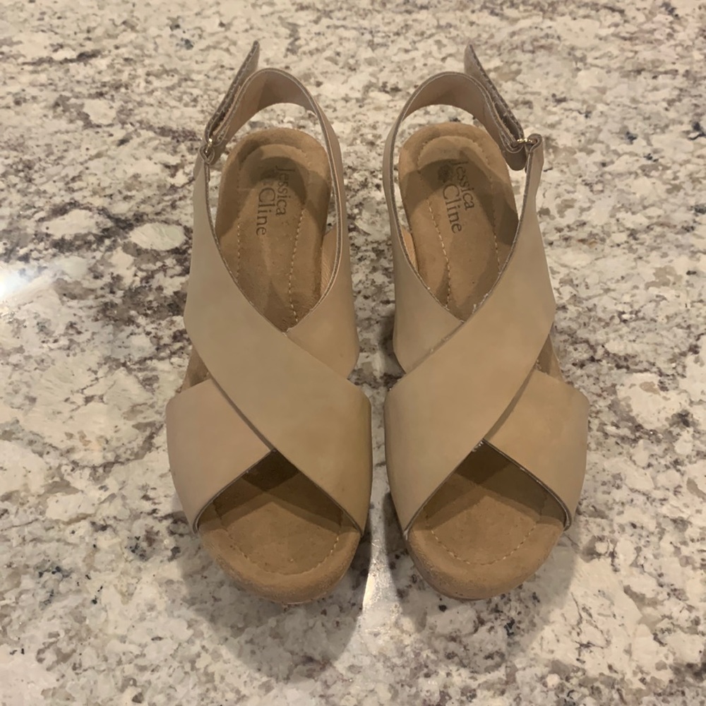 Nude cork wedges